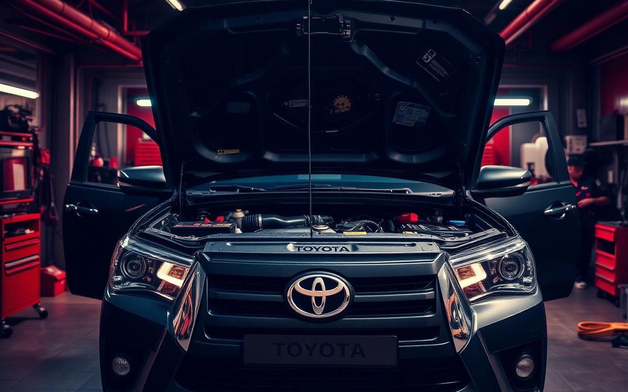 Motor Toyota Hilux abierto en taller profesional